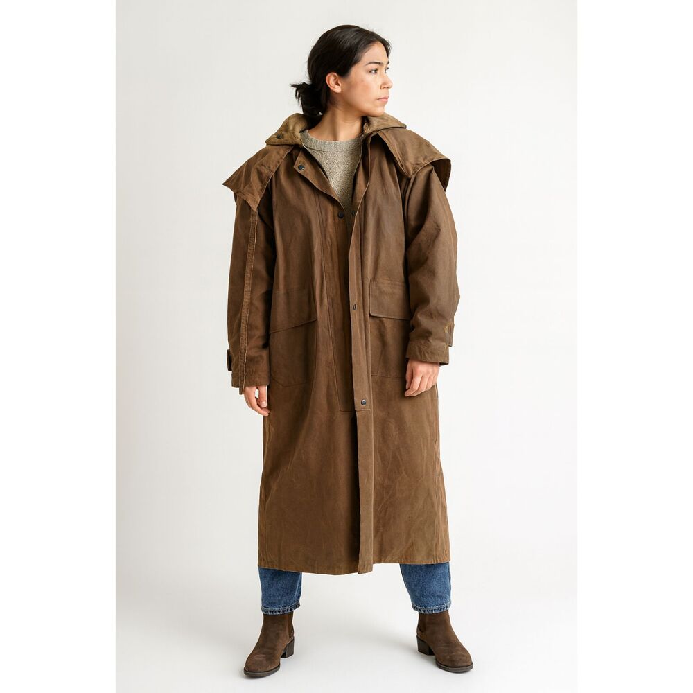 Vintage Goodwood Brown Waxed Riding Coat Jacket Full Length Western Ranch Gift